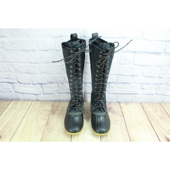 LL Bean Signature Waxed Canvas Maine Hunting Shoe 16" Black Size 6 M - Picture 4 of 11